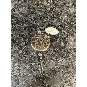 Giftcraft Mirrored Silver with Gold Splotches Ornament with Beads Crystal Dangle